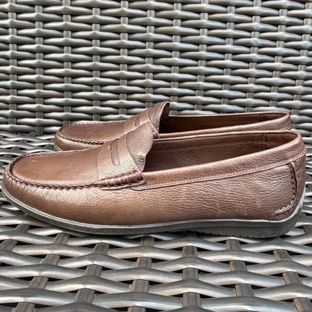 Johnnie-O Mens New Baja Pebbled Leather Penny Loafers JMFW100270 Brown 12M